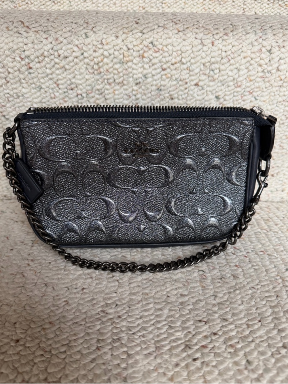 Coach Nolita silver/pewter metallic clutch/wristlet purse